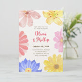 Invitation Mariage de fleurs colorées d'aquarelle (Debout devant)