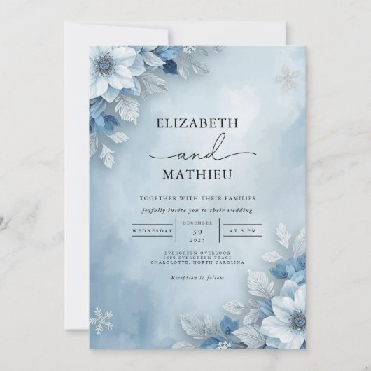 Invitation Mariage de fleurs Cool bleues (Devant)