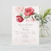 Invitation Mariage de fleurs couleur eau rouge (Debout devant)