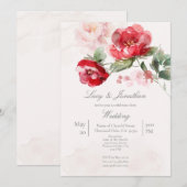 Invitation Mariage de fleurs couleur eau rouge (Devant / Derrière)