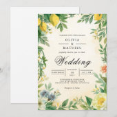 Invitation Mariage de fleurs d'agrumes dorés (Devant / Derrière)