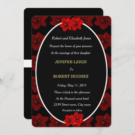 Invitation mariage de fleurs d'Amaryllis (Devant / Derrière)