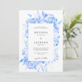 Invitation Mariage de fleurs d'aquarelle bleu (Debout devant)