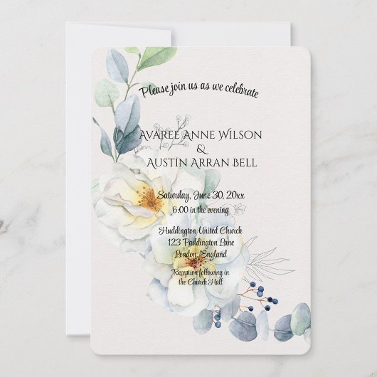 Invitation Mariage de fleurs d'aquarelle bleu et blanc