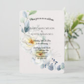 Invitation Mariage de fleurs d'aquarelle bleu et blanc (Debout devant)