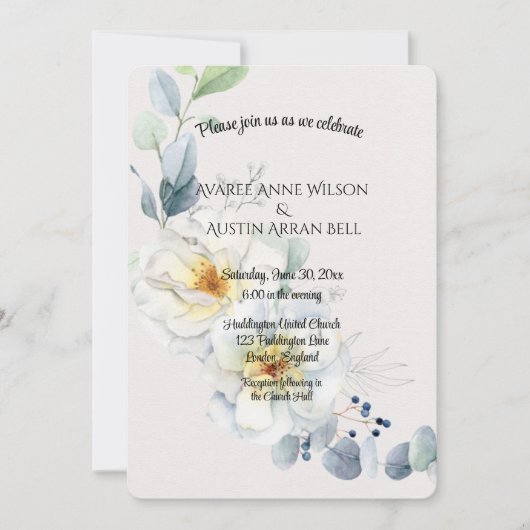 Invitation Mariage de fleurs d'aquarelle bleu et blanc (Devant)