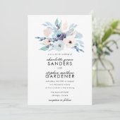 Invitation Mariage de fleurs d'aquarelle bleu et de pêche (Debout devant)