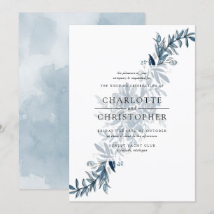 Invitation Mariage de fleurs d'aquarelle bleu indigo