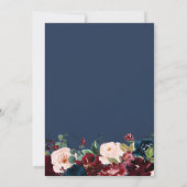 Invitation Mariage de fleurs d'aquarelle bordeaux et marine (Dos)