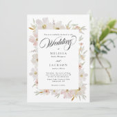 Invitation Mariage de fleurs d'aquarelle crème et bleu (Debout devant)