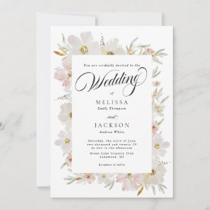 Invitation Mariage de fleurs d'aquarelle crème et bleu