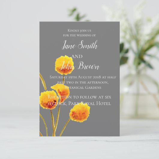 Invitation mariage de fleurs d'aquarelle de Billy Button jaun (Debout devant)