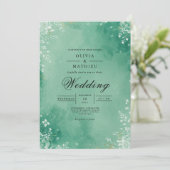 Invitation Mariage de fleurs d'aquarelle Emerald (Debout devant)