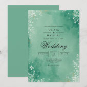 Invitation Mariage de fleurs d'aquarelle Emerald (Devant / Derrière)