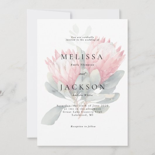 Invitation Mariage de fleurs d'aquarelle en teinte Protea (Devant)