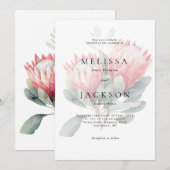Invitation Mariage de fleurs d'aquarelle en teinte Protea (Devant / Derrière)