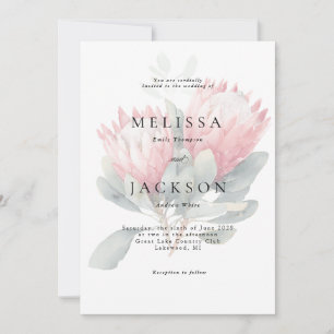Invitation Mariage de fleurs d'aquarelle en teinte Protea