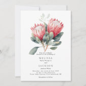 Invitation Mariage de fleurs d'aquarelle en teinte Protea (Devant)