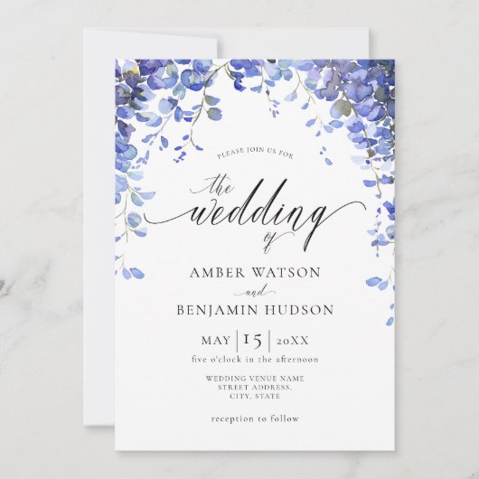 Invitation Mariage de fleurs d'aquarelle florale pourpre (Devant)