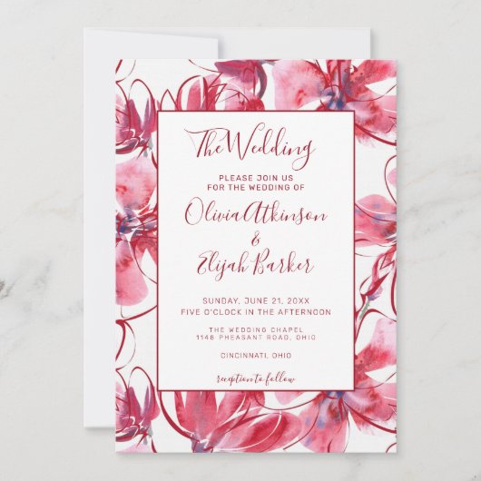 Invitation Mariage de fleurs d'aquarelle rouge (Devant)