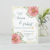 Invitation Mariage de fleurs d'aquarelle rouge (Debout devant)