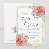 Invitation Mariage de fleurs d'aquarelle rouge (Devant / Derrière)