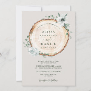 Invitation Mariage de fleurs d'aquarelle rustique en bois