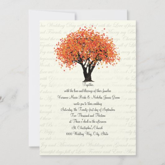 Invitation Mariage de fleurs d'arbre d'automne (Devant)