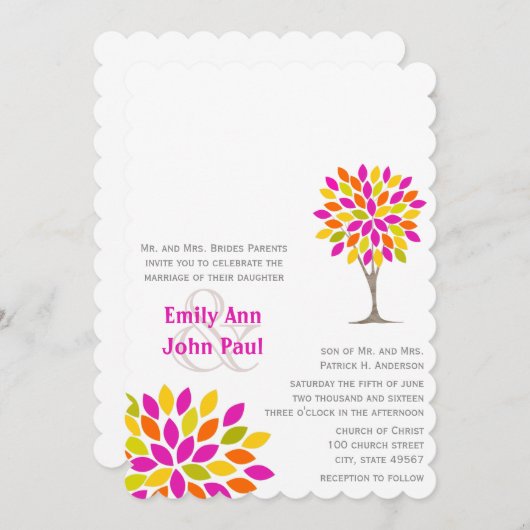 Invitation Mariage de fleurs d'arbre rustique rose orange cit (Devant / Derrière)