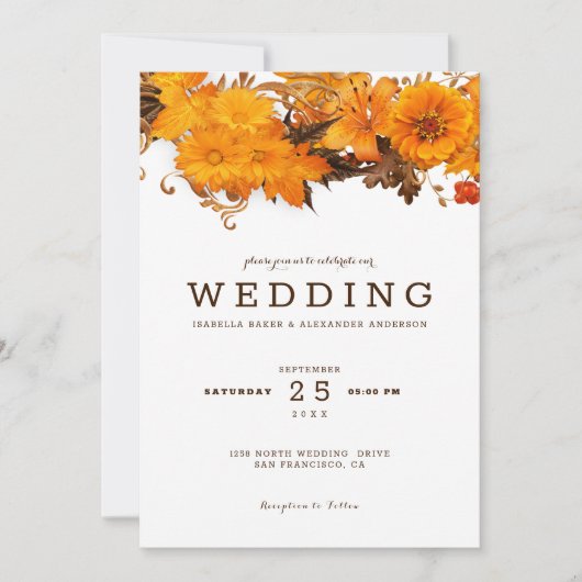 Invitation Mariage de fleurs d'automne (Devant)