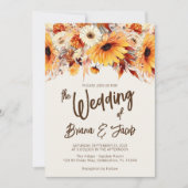 Invitation Mariage de fleurs de automne beige (Devant)