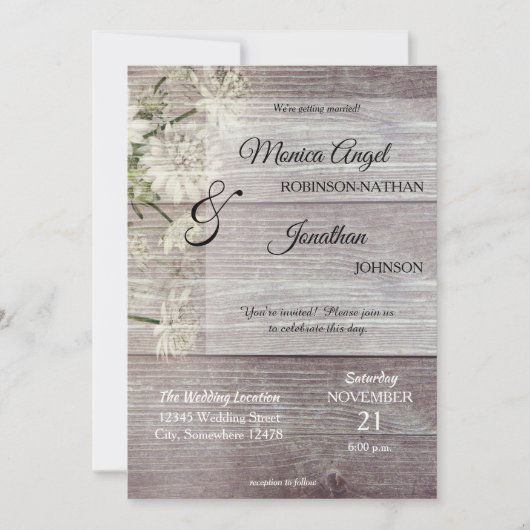 Invitation Mariage de fleurs de bois gris rustique (Devant)