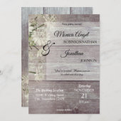 Invitation Mariage de fleurs de bois gris rustique (Devant / Derrière)