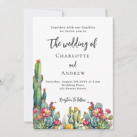 Invitation Mariage de fleurs de cactus (Devant)
