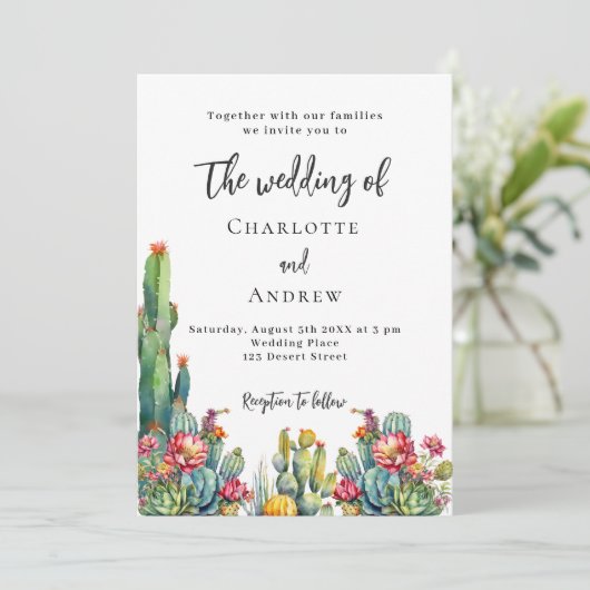 Invitation Mariage de fleurs de cactus (Debout devant)