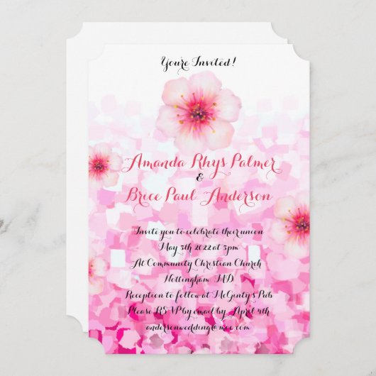 Invitation Mariage de fleurs de cerises (Devant / Derrière)