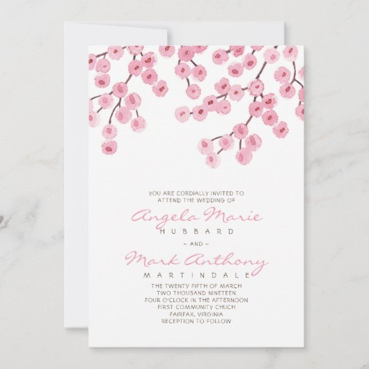 Invitation Mariage de fleurs de cerisier d'aquarelle (Devant)