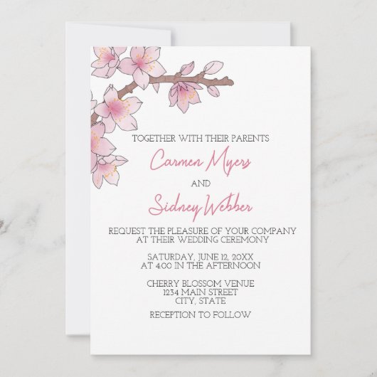 Invitation Mariage de fleurs de cerisier d'aquarelle (Devant)