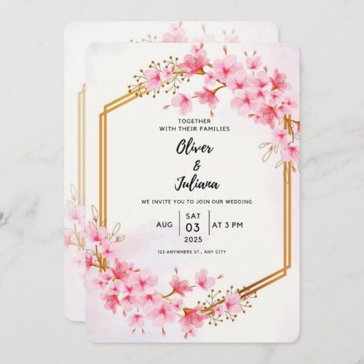 Invitation Mariage de fleurs de cerisier rose (Devant / Derrière)