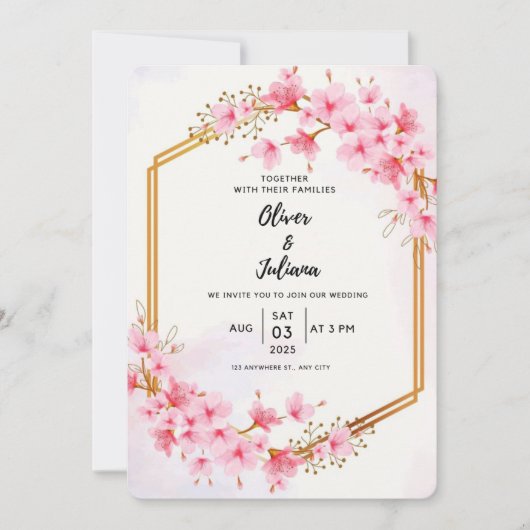 Invitation Mariage de fleurs de cerisier rose (Devant)