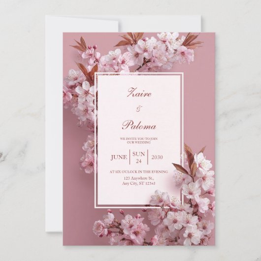 Invitation Mariage de fleurs de cerisier rose (Devant)