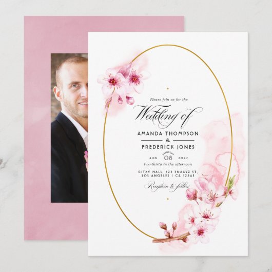 Invitation Mariage de fleurs de cerisier rose (Devant / Derrière)