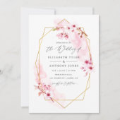 Invitation Mariage de fleurs de cerisier rose géométrique (Devant)
