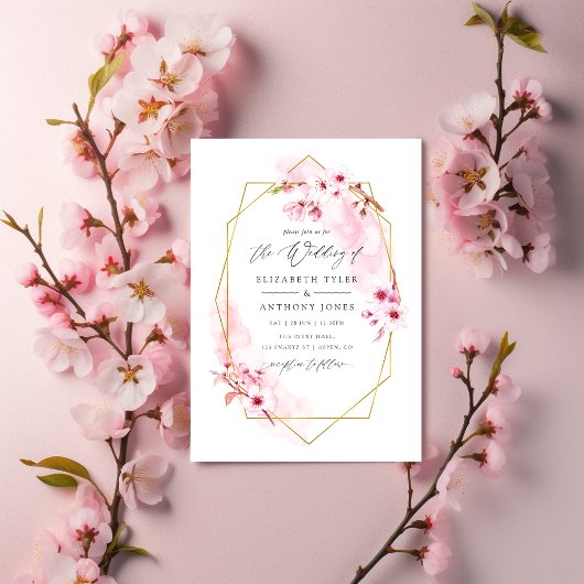 Invitation Mariage de fleurs de cerisier rose géométrique