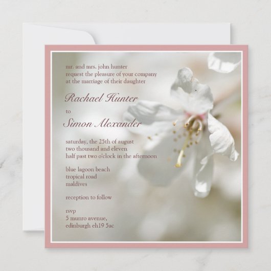 Invitation Mariage de fleurs de cerisier rose pâle (Devant)