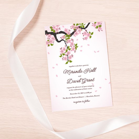 Invitation Mariage de fleurs de cerisier rose Sakura japonais