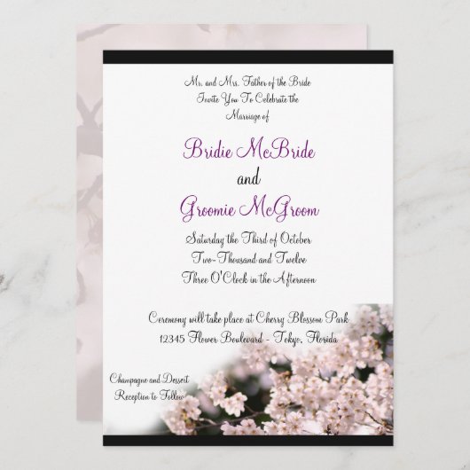 Invitation Mariage de fleurs de cerisiers (Devant / Derrière)