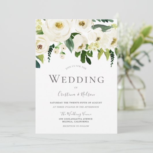 Invitation Mariage de fleurs de champagne blanc (Debout devant)