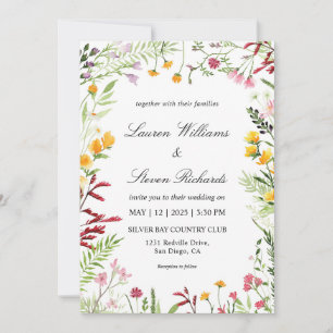Invitation Mariage de fleurs de champs multicolores blanc per