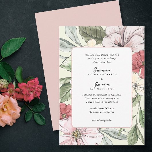 Invitation Mariage de fleurs de chute de rose et de sable